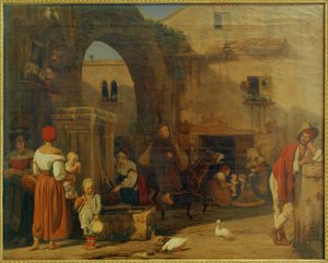 E. Meyer, Tivoli yakınlarındaki pazar meydanı ve çeşme üzerinde