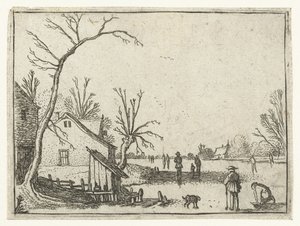Donmuş nehir kenarında çiftlik ve buzda patenciler Küçük manzaralar (dizi başlığı) by Esaias van de Velde