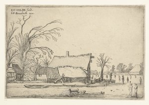 Patencilerle donmuş nehir kenarında çiftlik Peyzaj manzaraları (dizi başlığı) by Esaias van de Velde