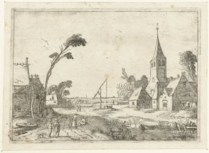 Çiftlikler, kilise ve kuyu ile köy manzarası Peyzaj manzaraları (dizi başlığı) by Esaias van de Velde