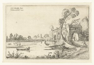 Bir nehir ve kapı evi ile manzara Peyzaj manzaraları (dizi başlığı) by Esaias van de Velde