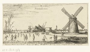 Penningsveer Manzaraları yakınlarındaki bir değirmende buz üzerinde patenciler (seri başlığı) by Esaias van de Velde