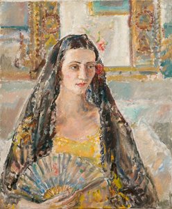 Yelpazeli Kadın, serg. 1926 (tuval üzerine yağlıboya) by Ethel Walker