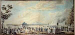 Fransız Devrimi: “”Cumhuriyet ordusunun gelecekteki yöneticilerinin Mars Okulu askeri kampı”” Suluboya Etienne Bericourt (18. yüzyıl) 1794 Paris, B.N. by Etienne Bericourt