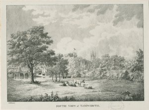 Tamworth - Güneyden Uzak Görünüm: taş baskılı, nd [1796-1865]