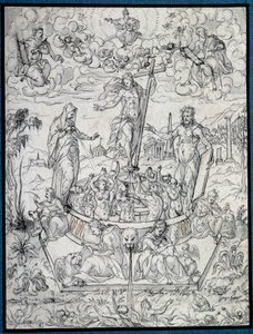 Din alegorisi. Etienne Delaune (1518-1583/95) tarafından çizim 16. yüzyıl Paris, Louvre Müzesi