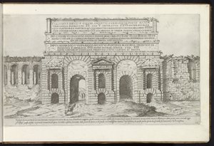 Porta Maggiore ve Roma Bouwwerken uit de oudheid (dizi adı) Stefano Du Perac Parisino tarafından toplanan antik Roma kalıntıları ve perspektifte portreler (nesne üzerine seri başlığı) by Etienne Duperac