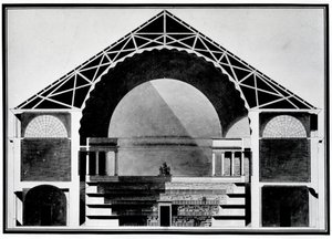 Bibliotheque Royale de France, binanın kesit çizimi. Mimari Etienne Louis Boullee (Etienne-Louis Boullee), Fransız mimar (1728-1799).