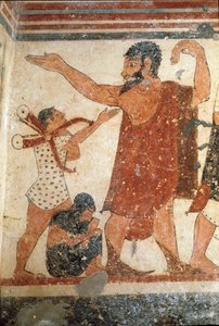 Bir karakter, dövüşün hakemi olabilir. (Fresk detayı, MÖ 530) by Etruscan