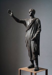 Aule Metele (Hizmetçi), Romalı hatip - Etrüsk Bronz heykeli, h: 179 cm, yaklaşık MÖ 90-70, Pila, İtalya