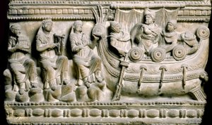 Etrüsk sanatı: “” Ulysses, gemisinin paspasına bağlı, sirenlerin şarkı söylemesine direniyor”” Volterra