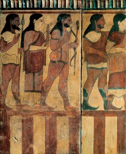 Etrüsk uygarlığı - Banditaccia Nekropolü, Cerveteri, Roma, MÖ 550-520 (pişmiş toprak) bir alayı temsil eden "plak Campana" by Etruscan
