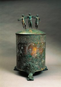İtalya, Lazio, Preneste, The Ficoroni Cista (mücevherleri tutmak için kullanılan bakır tabut) Argonauts Efsanesini betimleyen bir dekorasyonla by Etruscan