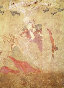 Avcılık ve Balıkçılık Mezarı'ndan kaya ve dalgıçlar, MÖ 520-10 dolayları (duvar resmi) by Etruscan