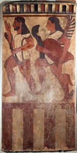 Etrüsk Sanatı: Plaque Campana adı verilen plaka boyalı pişmiş toprak: okçu, kadın figürü taşıyan bir cin kanadı (Cerveteri (İtalya), MÖ 6. yy.). Paris, Louvre Müzesi
