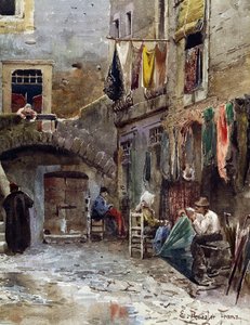 Roma gettosunda Ortaçağ kalıntıları, Ettore Roesler Franz (1845-1907), Vanished Rome serisinden suluboya, Ayrıntı, İtalya