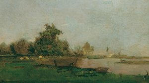 Bir tekne ile nehir manzarası by Eugen Jettel