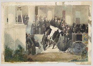 KRAL LOUIS PHILIPPE'NİN AĞUSTOS 1850'DE İNGİLTERE ESHER, SURREY, İNGİLTERE'DE CLARMONT EVİNDEN AYRILAN TABUTU by Eugene Louis Lami