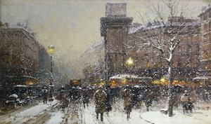 La Porte St. Martin (siyah tebeşir ve gövde rengi) by Eugene Galien Laloue