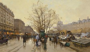 Paris Rıhtımları; Les Quais ve Paris by Eugene Galien Laloue