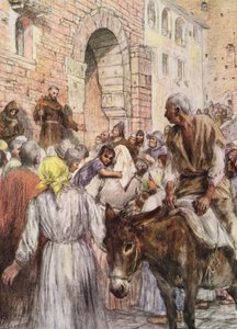 Aziz Francis Bologna#39;da vaaz veriyor (renkli litho)