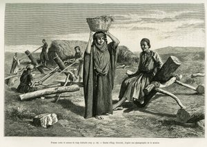 Arap kadını ve uzun on faulis testeresi. A Suse hikayesini göstermek için Eugene Girardet tarafından yapılan gravür by Eugene Alexis Girardet