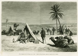 Tozeur civarında gezgin kampı. Eugene Girardet tarafından, Edouard Charton (1807-1890), Hachette, Paris tarafından yönetilen le tour du monde 1886