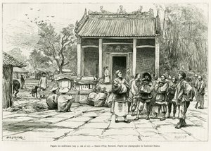 Konferanslar Pagoda, Monkay. Eugene Burnand tarafından gravür, Sur les frontières du Tonkin hikayesini göstermek için, Doktor P.Neiss tarafından, le tour du monde 1888, Edouard Charton (1807-1890), Hachette, Paris. by Eugene Burnand