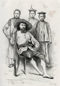 Yazarın portresi, seyahat arkadaşlarını çevreler. Eugene Burnand tarafından yapılan gravür, 1880