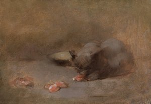 Chat Mangeant (Gemiye serilmiş tuval üzerine yağlıboya) by Eugène Carrière
