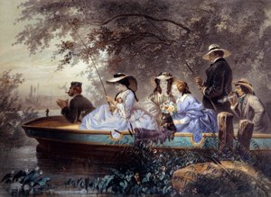 Aile ile bir Pazar, nehirde balık tutma Eugene Guerard (1821-1866) tarafından Litografi 19. yüzyıl Paris, Musee Carnavalet