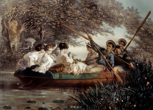 Eugene Guerard (1821-1866) tarafından tekne gezisi Litografi 19. yüzyıl Özel Koleksiyonu