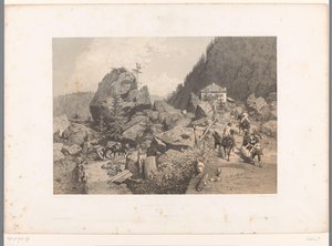 Martigny ve Chamonix arasındaki Tête Noire geçidinde yolcular Passage de la Tête Noire (nesne üzerindeki başlık) İsviçre ve Savoy