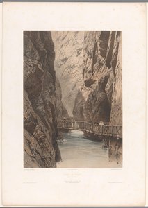 Trientschlucht üzerinden bir köprüde yürüyüşçüler Gorge de Trient (nesne üzerindeki başlık) İsviçre, Savoy ve Tirol