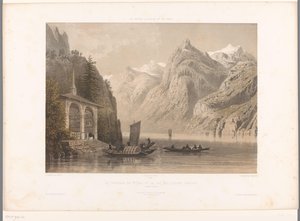 Lucerne Gölü'ndeki Tells şapelinin görünümü La Chapelle de G.me Tell et le lac des Quatre-Cantons (nesne üzerindeki başlık) İsviçre, Savoy ve Tirol'deki görüntüler (dizi başlığı) La Suisse, la Savoie et le Tyrol (dizi başlığı nesne) by Eugene Ciceri