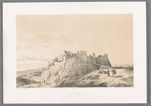 Izadkhvast kalesinin görünümü Yezd-i-Kast (nesne üzerindeki başlık) İran manzaraları (dizi başlığı) Farsça modern (dizi başlığı) by Eugene Flandin