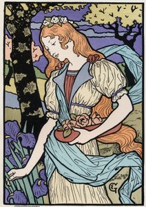 Sanat. Art Nouveau tarzında kadınlar. Çizim E. Grasset, Fransa, 1890 dolayları (poster)