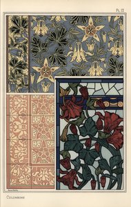 Columbine, Aquilegia vulgaris, duvar kağıdı, vitray ve fayans için desenlerde çiçek by Eugene Grasset