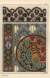 Dantel, duvar kağıdı ve kumaş için desenlerde siklamen persicum motifi by Eugene Grasset
