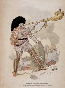 Galyalı asker savaş borusundan (carnyx) ses çıkarıyor - “” Şanlı Öğretim Cahiers, Bronz Çağı ve Galya Çağı Savaş Kostümleri””, ed Grasset by Eugene Grasset