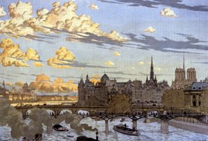 Louvre köprüsünden görülen Ile de la Cite by Eugene Grasset