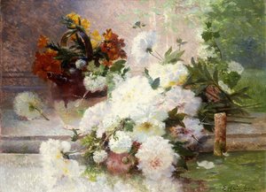 Sonbahar Çiçekleri ile Natürmort by Eugene Henri Cauchois