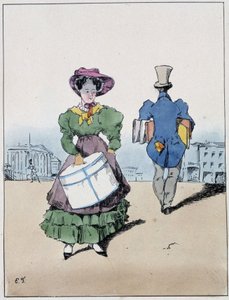 Bir kadın ve paketler giyen bir adam, çapraz rue Vivienne - Eugène Forest, ed. Delpech, Paris, v.1830