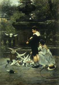Güvercinleri Beslemek, 1887 by Eugene Joors