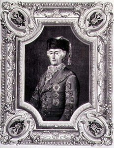 Stephane Pannemaker (1847-1930) tarafından oyulmuş Seyahat Kostümlü Büyük Catherine (1729-96) portresi (gravür) by Eugene Joseph (after) Viollat