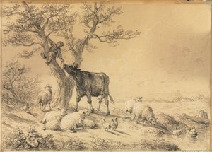 Hayvanlarla Manzara ve Ağaçtaki Çocuk, 1866.
