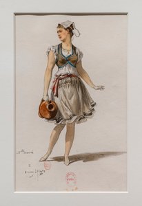 Korrigane. Charles-Marie Widor Balesi, kostüm modeli. 1880, kağıt üzerine kalem, sulu boya ve guaş.