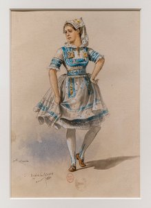 Korrigane. Charles-Marie Widor Balesi, kostüm modeli. 1880, kağıt üzerine kalem, sulu boya ve guaş.