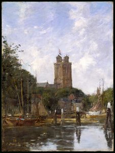 Dordrecht, Kanaldaki Büyük Kilise, 1884 by Eugene Louis Boudin