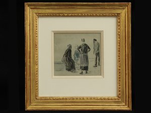 Sahilde Figürler, 1860 dolayları (kağıt üzerine konte ve suluboya) by Eugene Louis Boudin